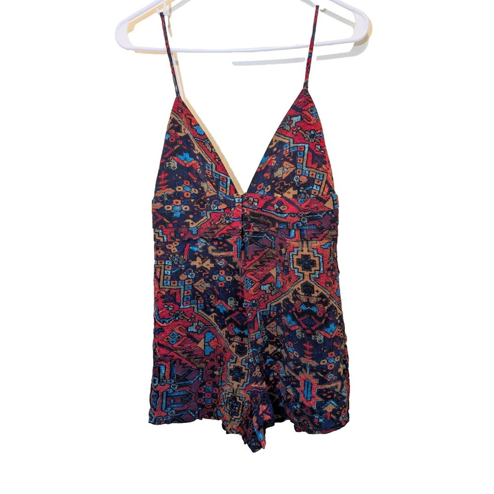 Stone Cold Fox Romper Spaghetti Straps Button Front Zipper Silk Boho Size 2